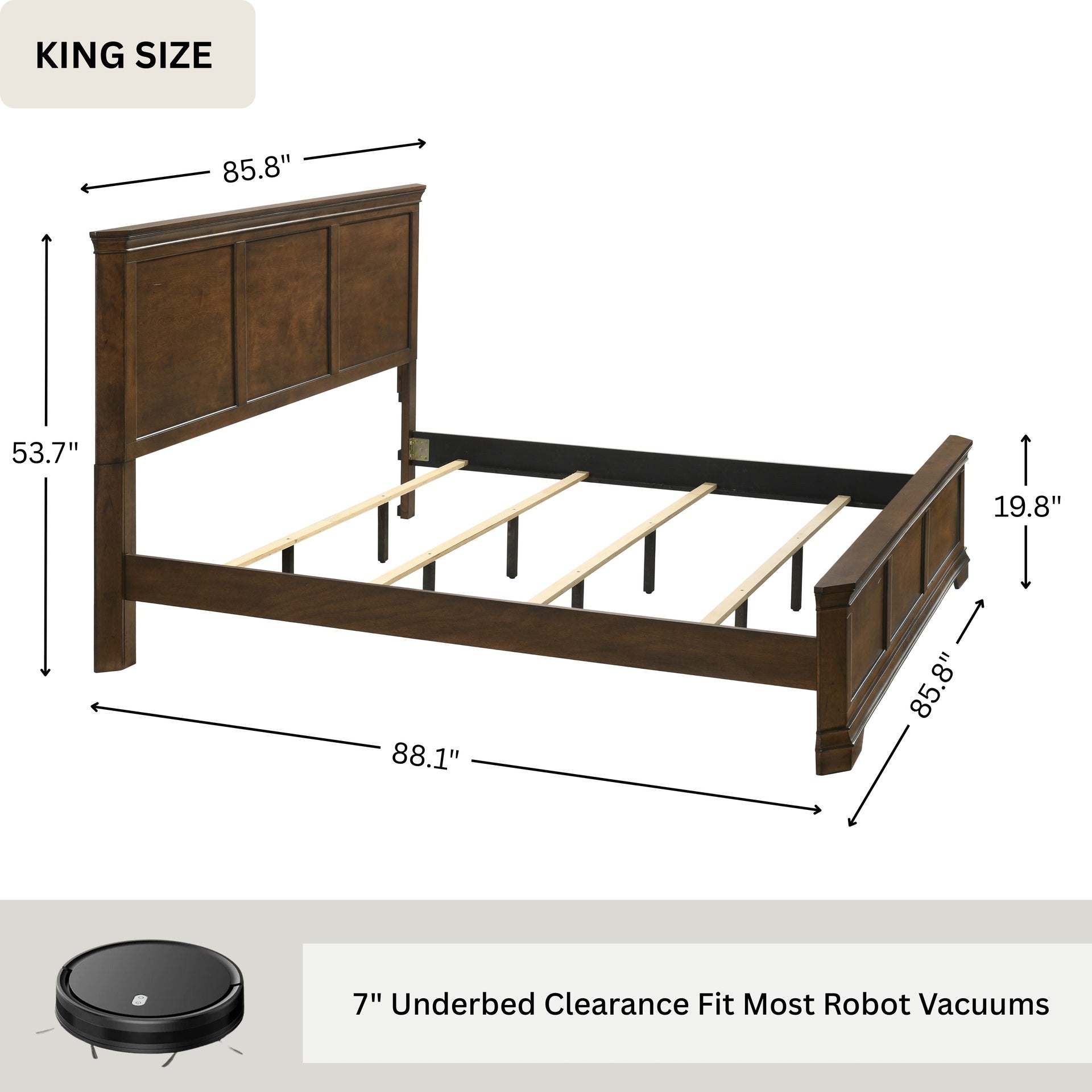 Maderne Traditional Wood Panel 6 pieces King Bed set with Dresser, Mirror, Two Nightstands, Chest