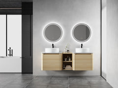 60'' Wall-Mounted Bathroom Vanity With Ceramic Art Sink, and 1-Storage Shelves, Soft-Close Door, KD-Packing, Plywood