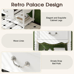 24'' Bathroom Vanity with Ceramic Sink, Bathroom Cabinet with Two Soft-Close Drawers and an Open Shelf, Vintage Elegant Wave Design