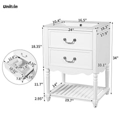 24'' Bathroom Vanity with Ceramic Sink, Bathroom Cabinet with Two Soft-Close Drawers and an Open Shelf, Vintage Elegant Wave Design