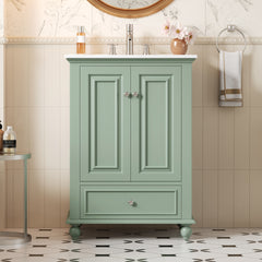 24'' Bathroom Vanity with Ceramic Sink, Bathroom Storage Cabinet with Soft Closing Doors, Bathroom Cabinet with Drawer and Drawer Dividers