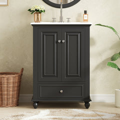 24'' Bathroom Vanity with Ceramic Sink, Bathroom Storage Cabinet with Soft Closing Doors, Bathroom Cabinet with Drawer and Drawer Dividers