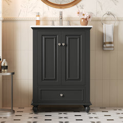24'' Bathroom Vanity with Ceramic Sink, Bathroom Storage Cabinet with Soft Closing Doors, Bathroom Cabinet with Drawer and Drawer Dividers