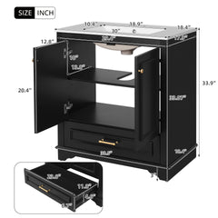 30" Luxurious Bathroom Vanity with Ceramic Sink, Bathroom Vanities Cabinet with 2 large Soft Closing Doors, Solid Wood Frame Bathroom Storage Cabinet