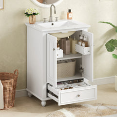 24'' Bathroom Vanity with Ceramic Sink, Bathroom Storage Cabinet with Soft Closing Doors, Bathroom Cabinet with Drawer and Drawer Dividers
