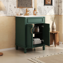24'' Bathroom Vanity with Top Sink, Modern Bathroom Storage Cabinet with 2 Soft-Closing Doors and Adjustable Shelf, Solid Wood Frame.