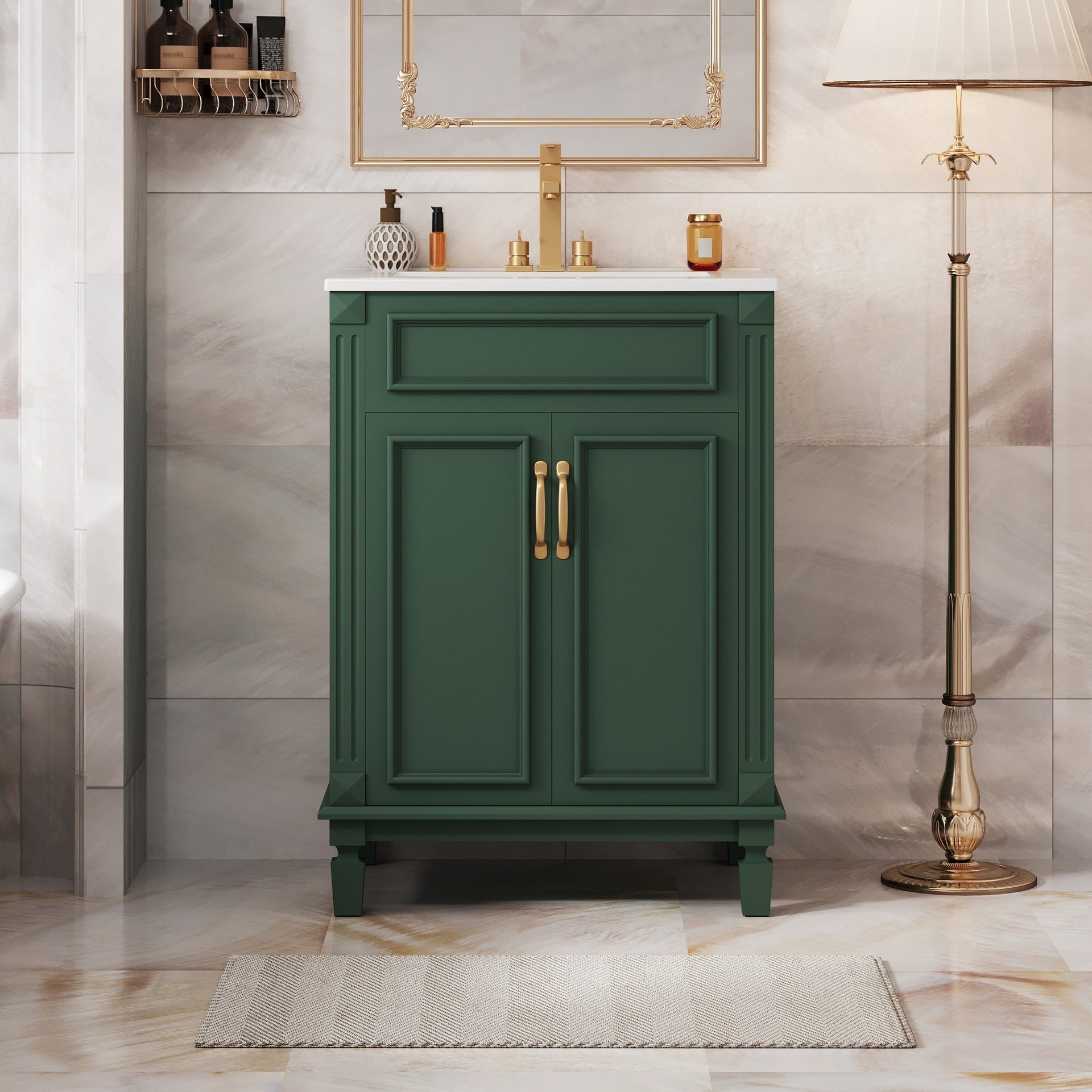 24'' Bathroom Vanity with Top Sink, Modern Bathroom Storage Cabinet with 2 Soft-Closing Doors and Adjustable Shelf, Solid Wood Frame.