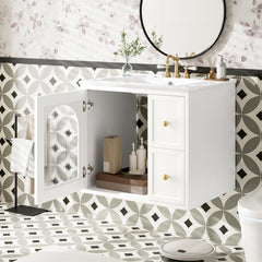 24" Bathroom Vanity Set Wall Mounted for Small Space, Bathroom Cabinet with Ceramic Sink, 2 Drawers and 1 Soft-Close Door