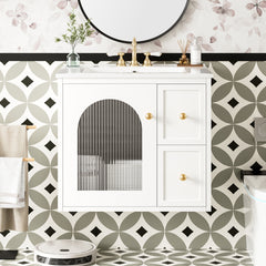 24" Bathroom Vanity Set Wall Mounted for Small Space, Bathroom Cabinet with Ceramic Sink, 2 Drawers and 1 Soft-Close Door