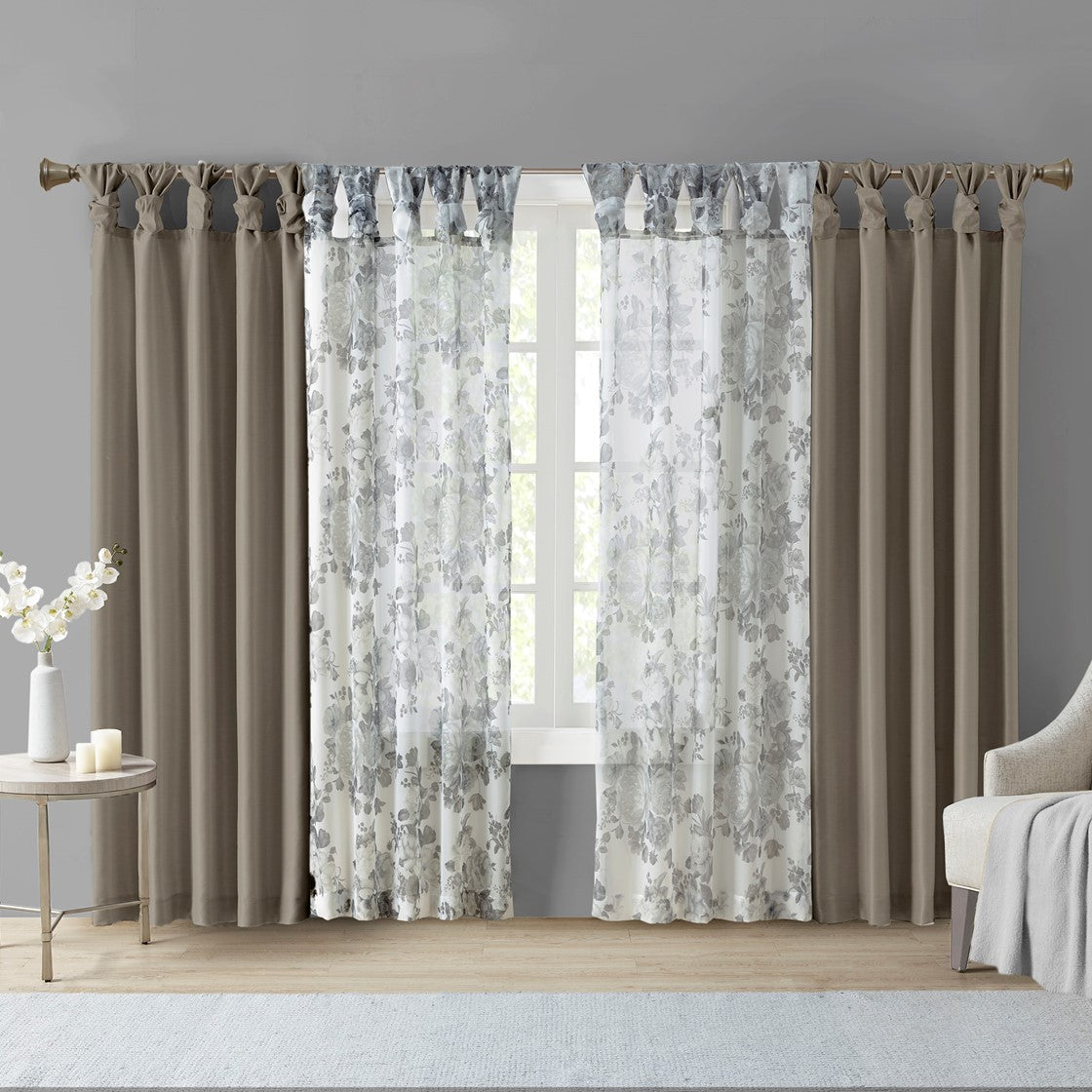 Twist Tab Lined Window Curtain Panel Pewter 50x95"