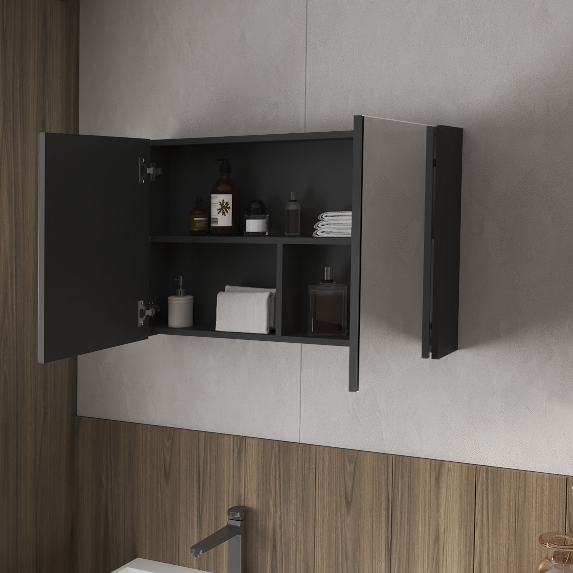 McNary Medicine Cabinet With Included Mirrors And 2 Doors, Black