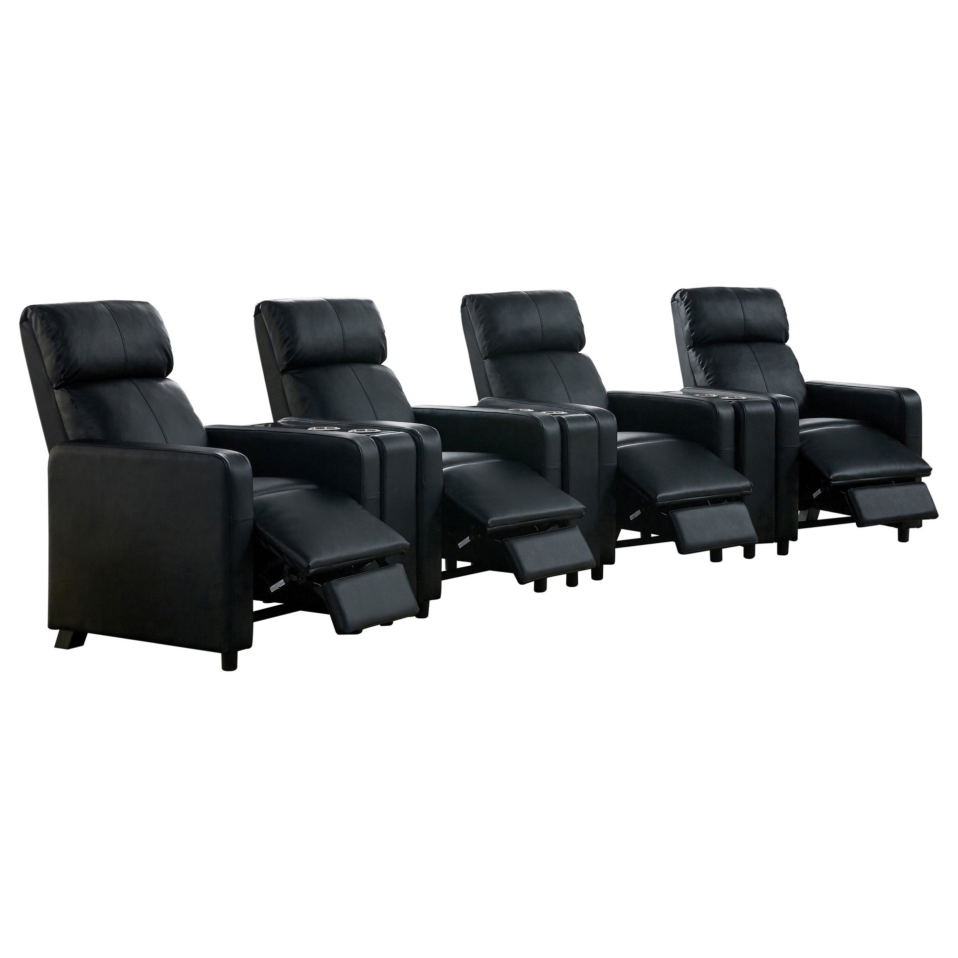 Warren Black Upholstered 4-seater Home Theater with 3 Wedge Consoles
