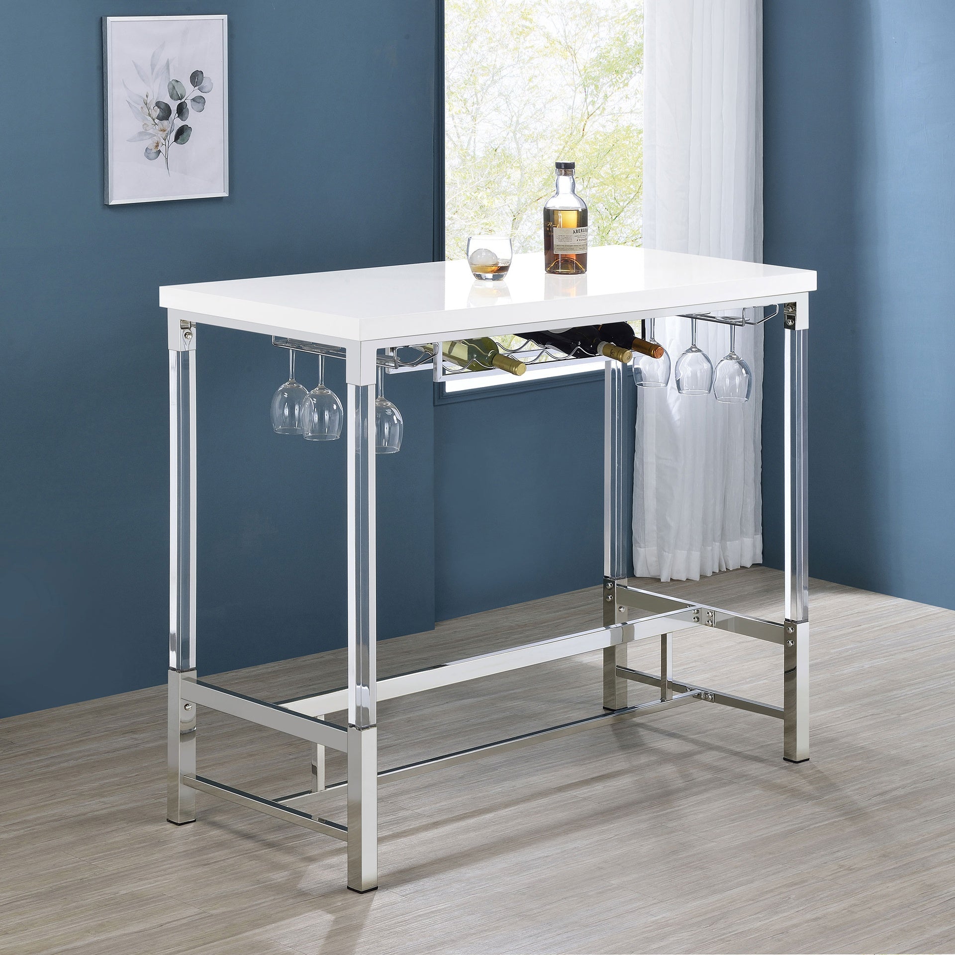 Tonneson White High Gloss 47-inch Acrylic Leg Bar Table