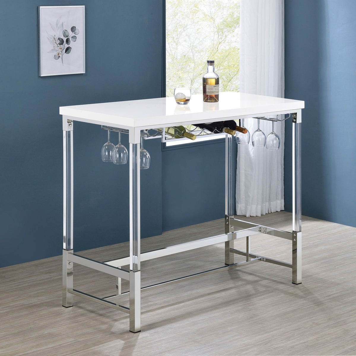 Tonneson White High Gloss 47-inch Acrylic Leg Bar Table