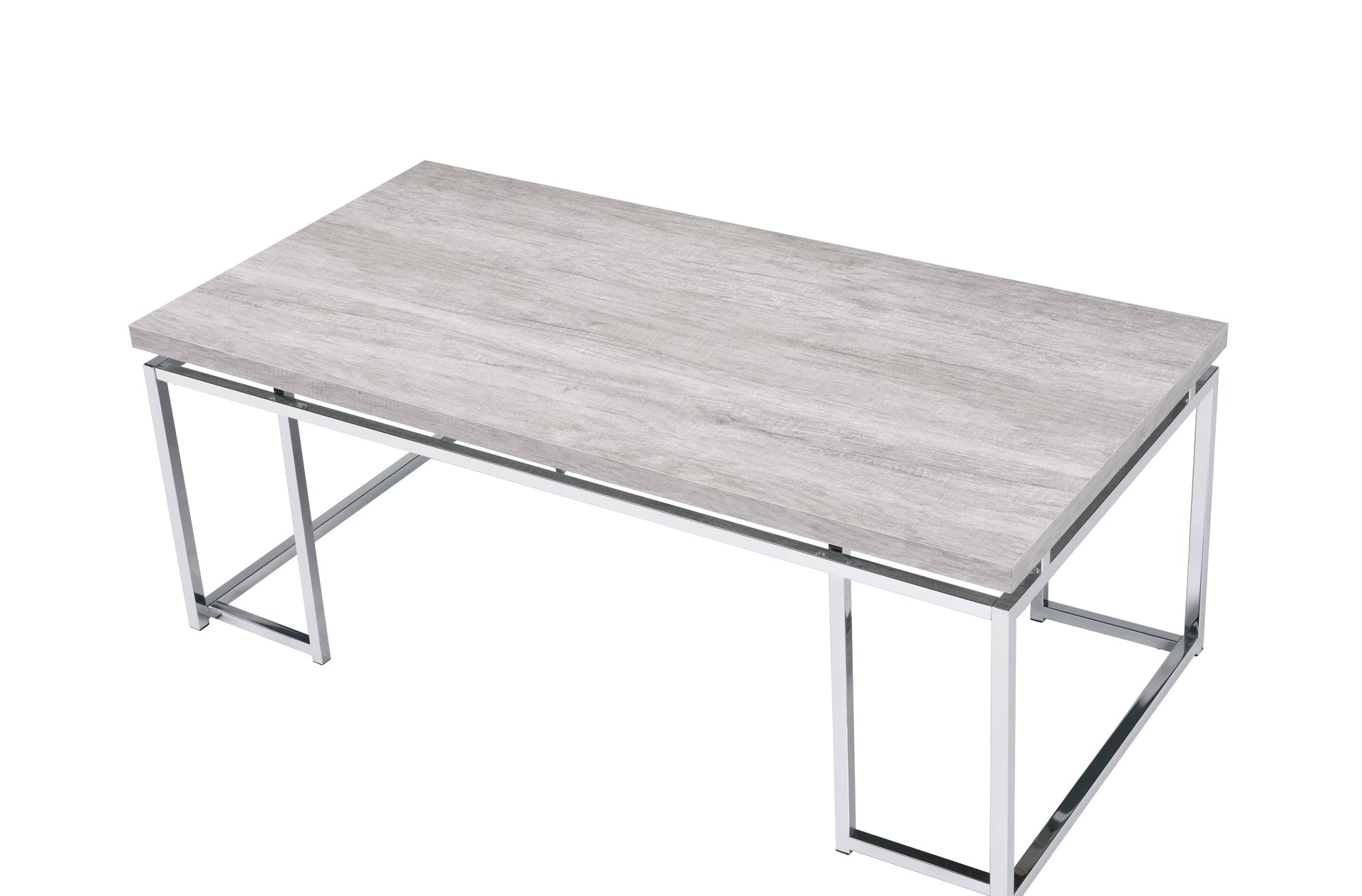 Natural Oak and Chrome Coffee Table with Metal Sled Base