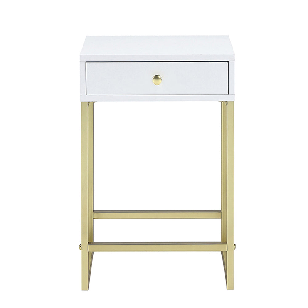 White and Brass 1-Drawer Side Table