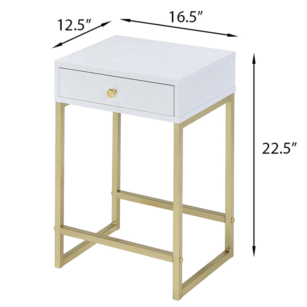White and Brass 1-Drawer Side Table