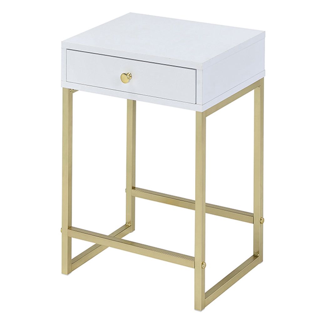 White and Brass 1-Drawer Side Table