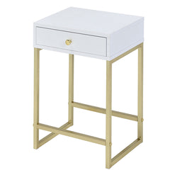 White and Brass 1-Drawer Side Table