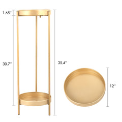 Modern Folding Metal 2-Tier Plant Stand Potted Plant Holder Shelf with 2 Round Trays Indoor Outdoor, Versatile