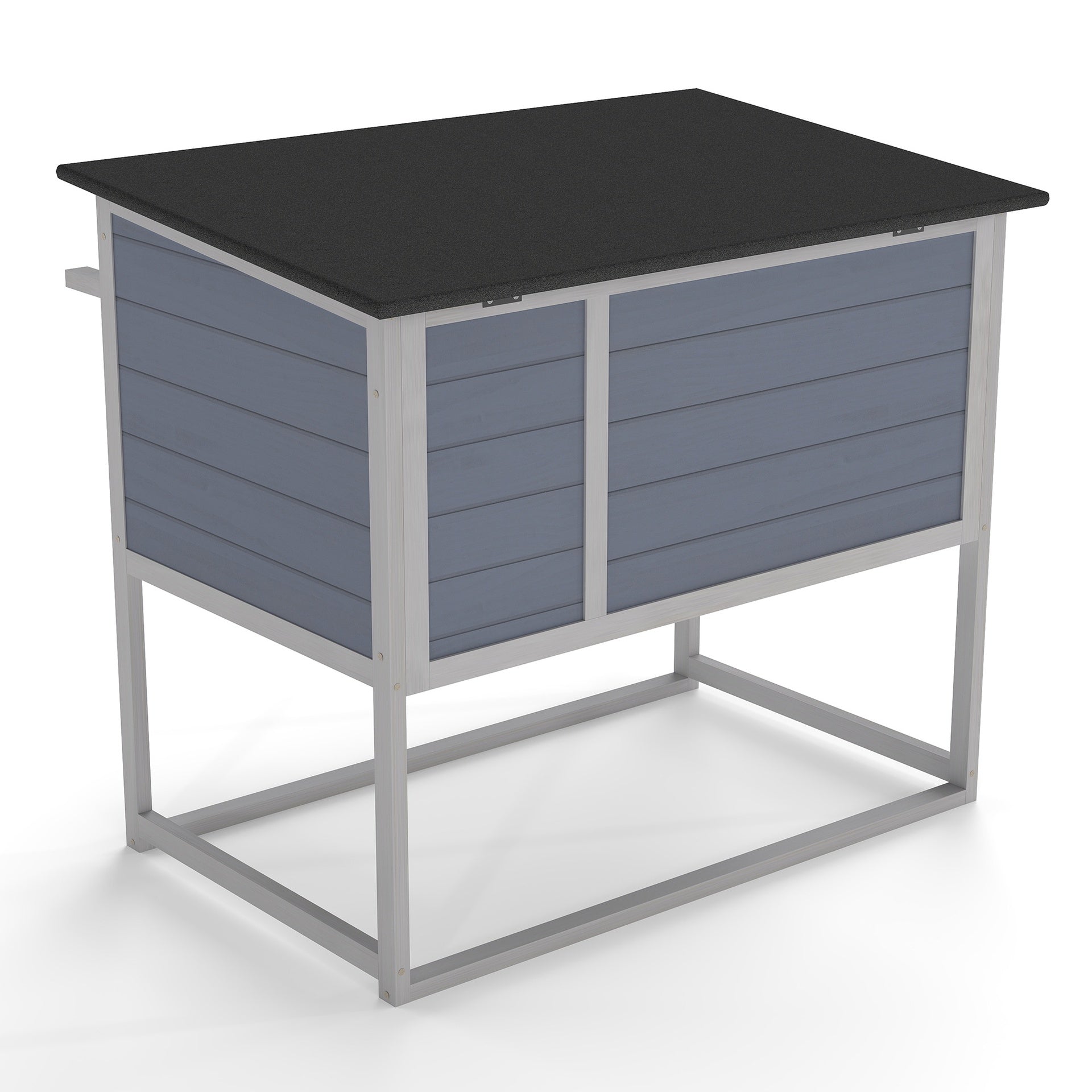 Weatherproof Outdoor Cat House, Elevated Feral Cat Shelter with High Legs, Curtained Door, Escape Door, Openable Top, Gray with Patterned Panel