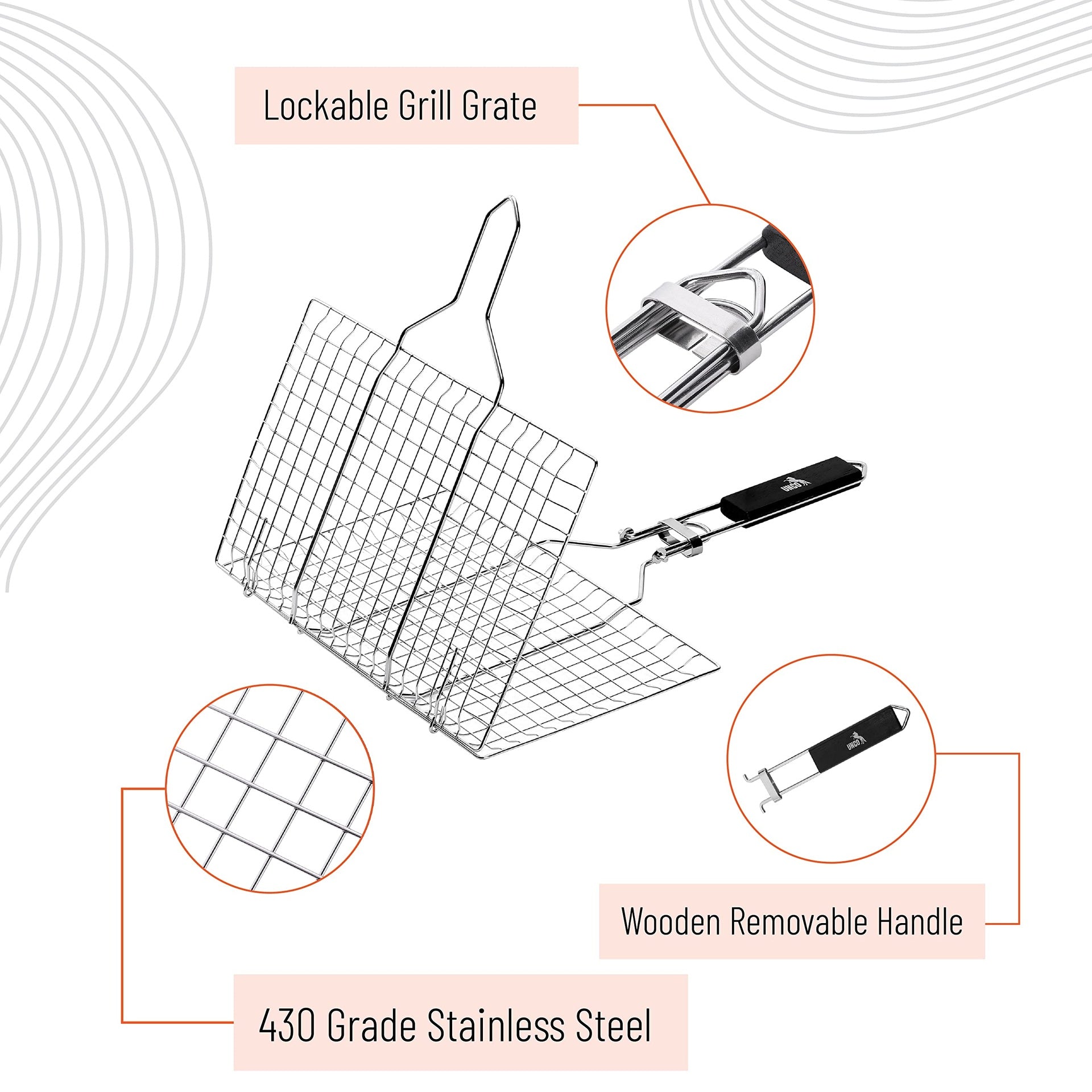 Grill Basket, Stainless Steel, Fish Grill Baskets for Outdoor Grill, Vegetable Grill Basket, BBQ Grill Basket, Fish Basket for Grilling, Grill Accessories