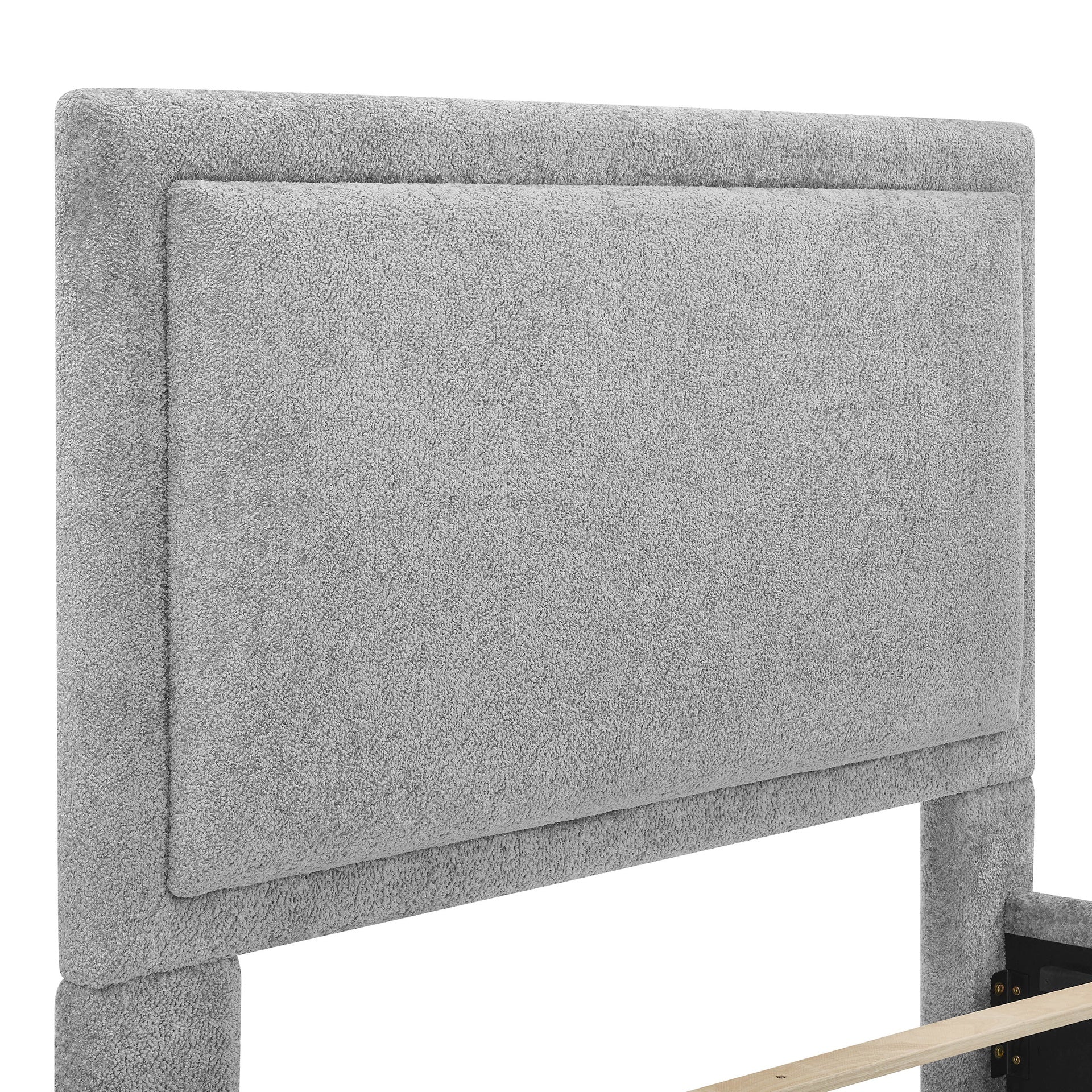 1pc King Size Luxurious Bed Frame Upholstered in a Soft Chenille Fabric High Padded Headboard Sleek Footboard Features Integrated Functionality Offering Hidden Storage Bedroom Furniture Pewter Color