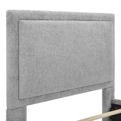 1pc King Size Luxurious Bed Frame Upholstered in a Soft Chenille Fabric High Padded Headboard Sleek Footboard Features Integrated Functionality Offering Hidden Storage Bedroom Furniture Pewter Color