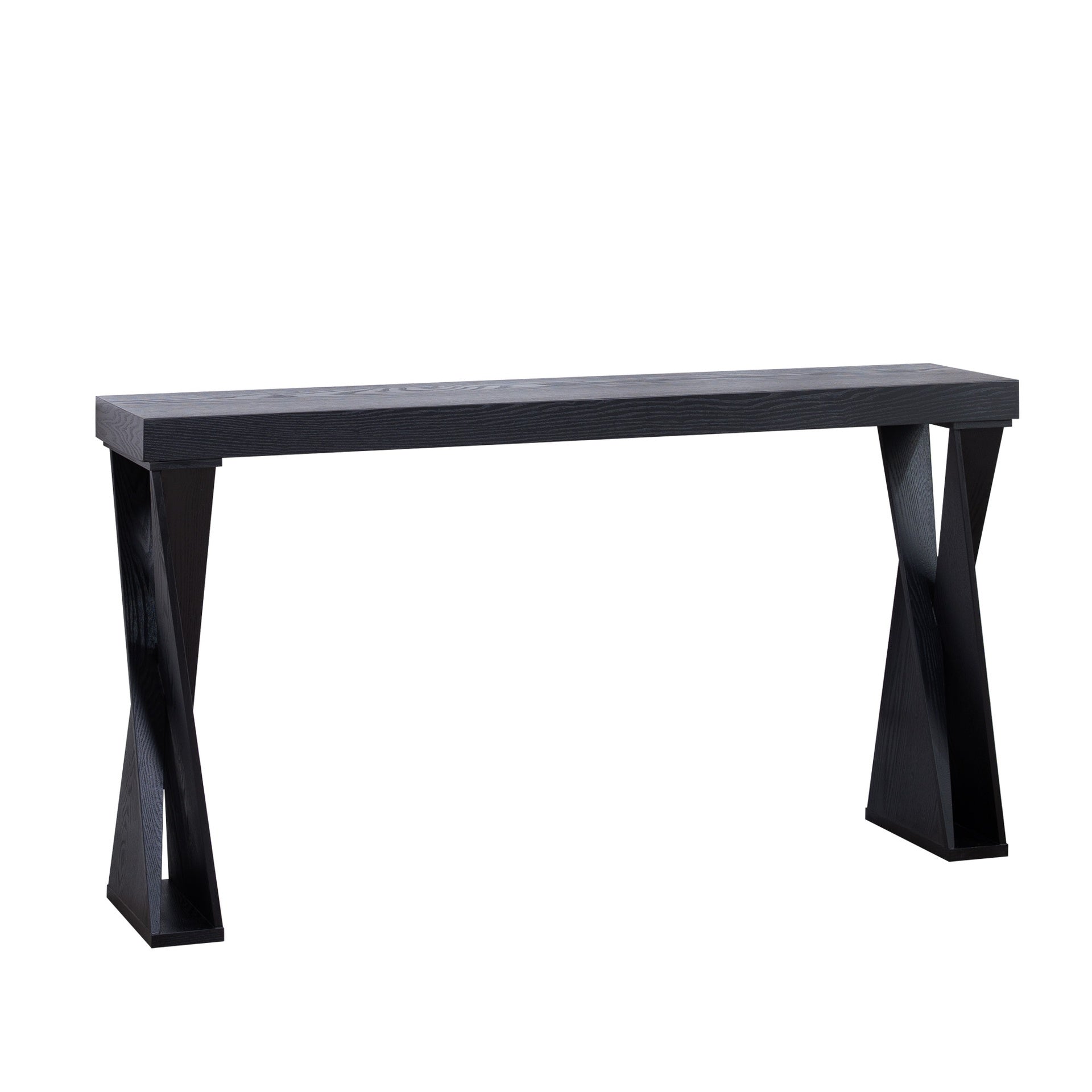 Modern Console Table – 58.3" Narrow Entryway Table, Black Manufactured Wood Sofa Table with Crossed Legs for Hallway, Living Room, or Office
