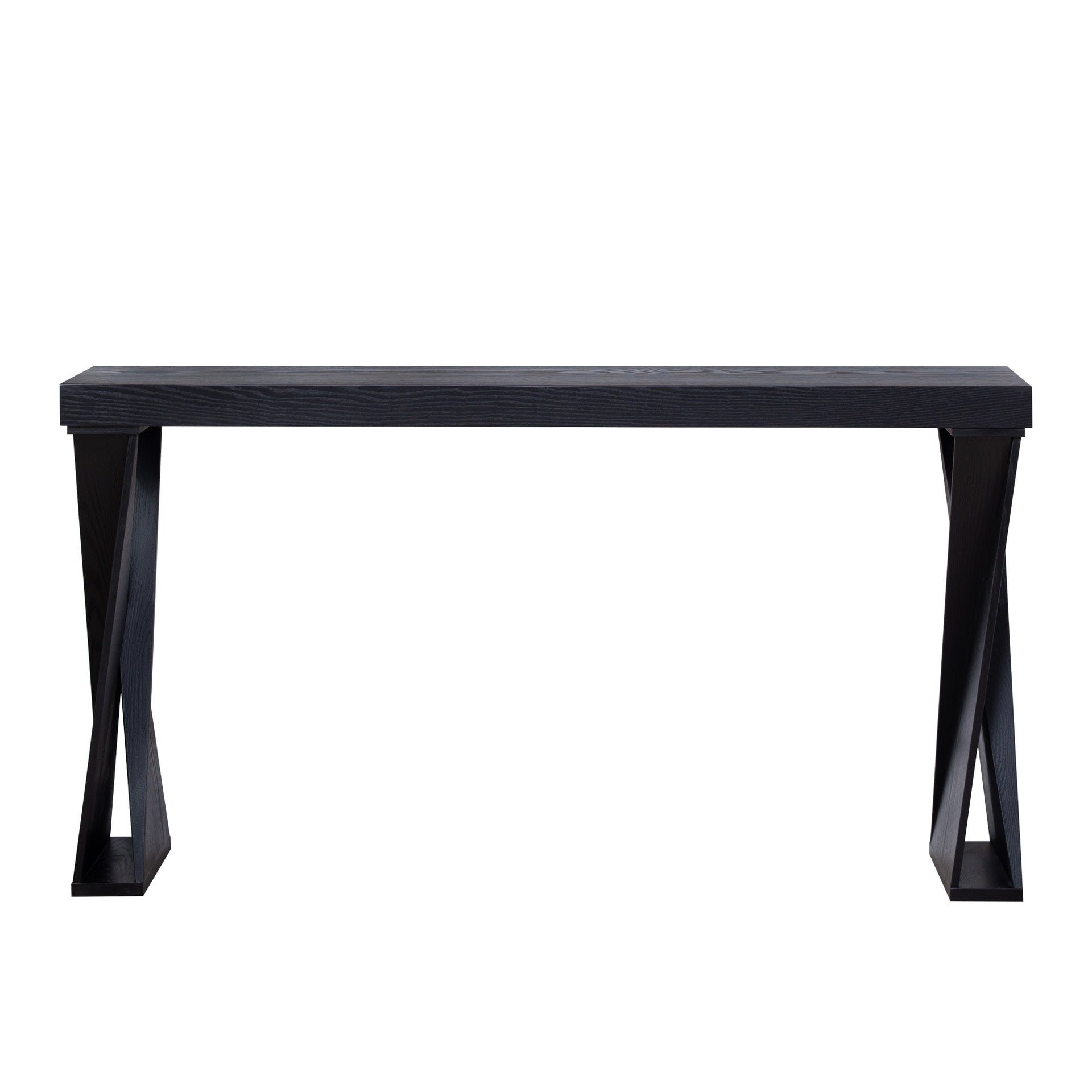 Modern Console Table – 58.3" Narrow Entryway Table, Black Manufactured Wood Sofa Table with Crossed Legs for Hallway, Living Room, or Office