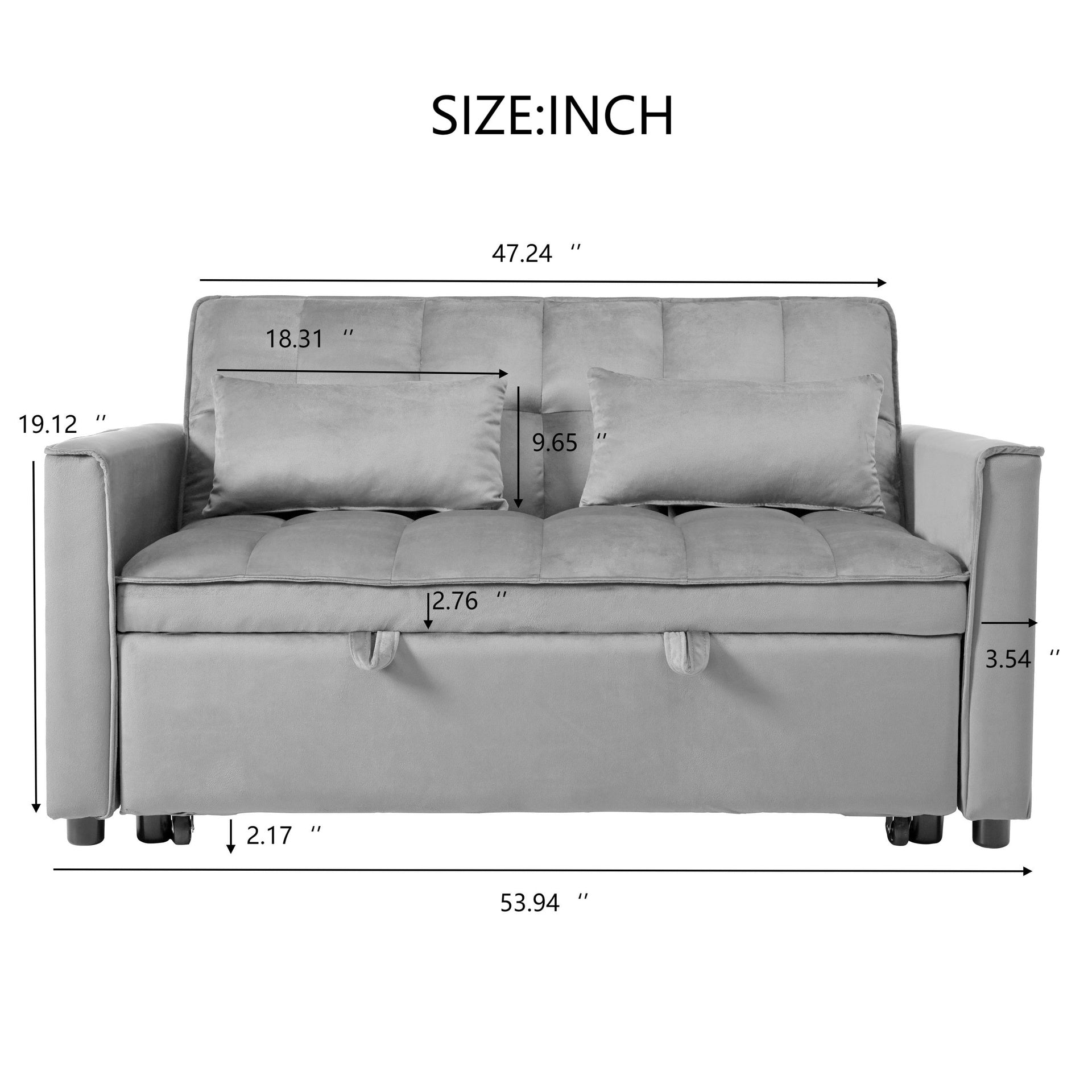 Convertible Sofa Bed,3-in-1 Pull Out Couch Bed with Reclining Backrest and Pillows,Sofa Bed Chair Full Convertible Sleeper Loveseat for  Living Room, Home or Office(Light Gray)