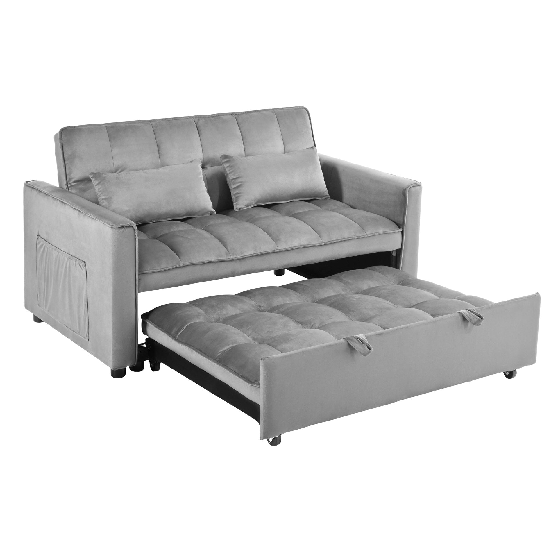 Convertible Sofa Bed,3-in-1 Pull Out Couch Bed with Reclining Backrest and Pillows,Sofa Bed Chair Full Convertible Sleeper Loveseat for  Living Room, Home or Office(Light Gray)