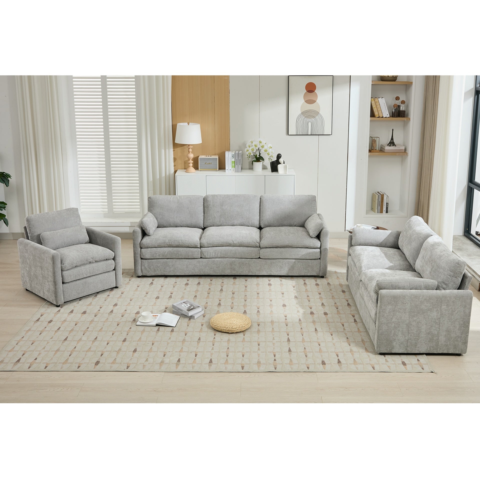 Cozy Upholstered Sofa Set Oversized Comfy Cloud Sofa Double Cushion Sofa Group Plush Cushion Sofa Couch for Living Room(Old SKU:N719S001920R), Light Grey