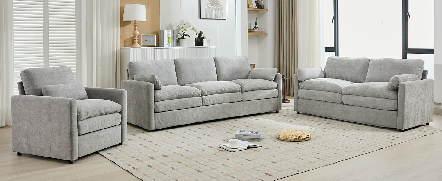 Cozy Upholstered Sofa Set Oversized Comfy Cloud Sofa Double Cushion Sofa Group Plush Cushion Sofa Couch for Living Room(Old SKU:N719S001920R), Light Grey