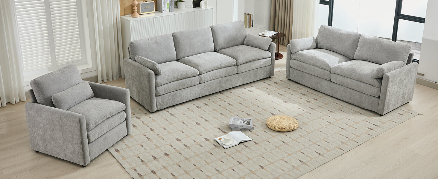 Cozy Upholstered Sofa Set Oversized Comfy Cloud Sofa Double Cushion Sofa Group Plush Cushion Sofa Couch for Living Room(Old SKU:N719S001920R), Light Grey
