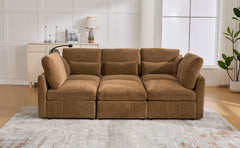 Modern Sectional Sofa Modular Sofa 85.4" U-shaped Sofa Couch Sofa Bed L-shaped Sofa with a Movable Ottoman and Two USB Ports and a Phone Holder for Living Room, Brown