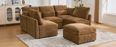 Modern Sectional Sofa Modular Sofa 85.4" U-shaped Sofa Couch Sofa Bed L-shaped Sofa with a Movable Ottoman and Two USB Ports and a Phone Holder for Living Room, Brown
