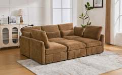 Modern Sectional Sofa Modular Sofa 85.4" U-shaped Sofa Couch Sofa Bed L-shaped Sofa with a Movable Ottoman and Two USB Ports and a Phone Holder for Living Room, Brown