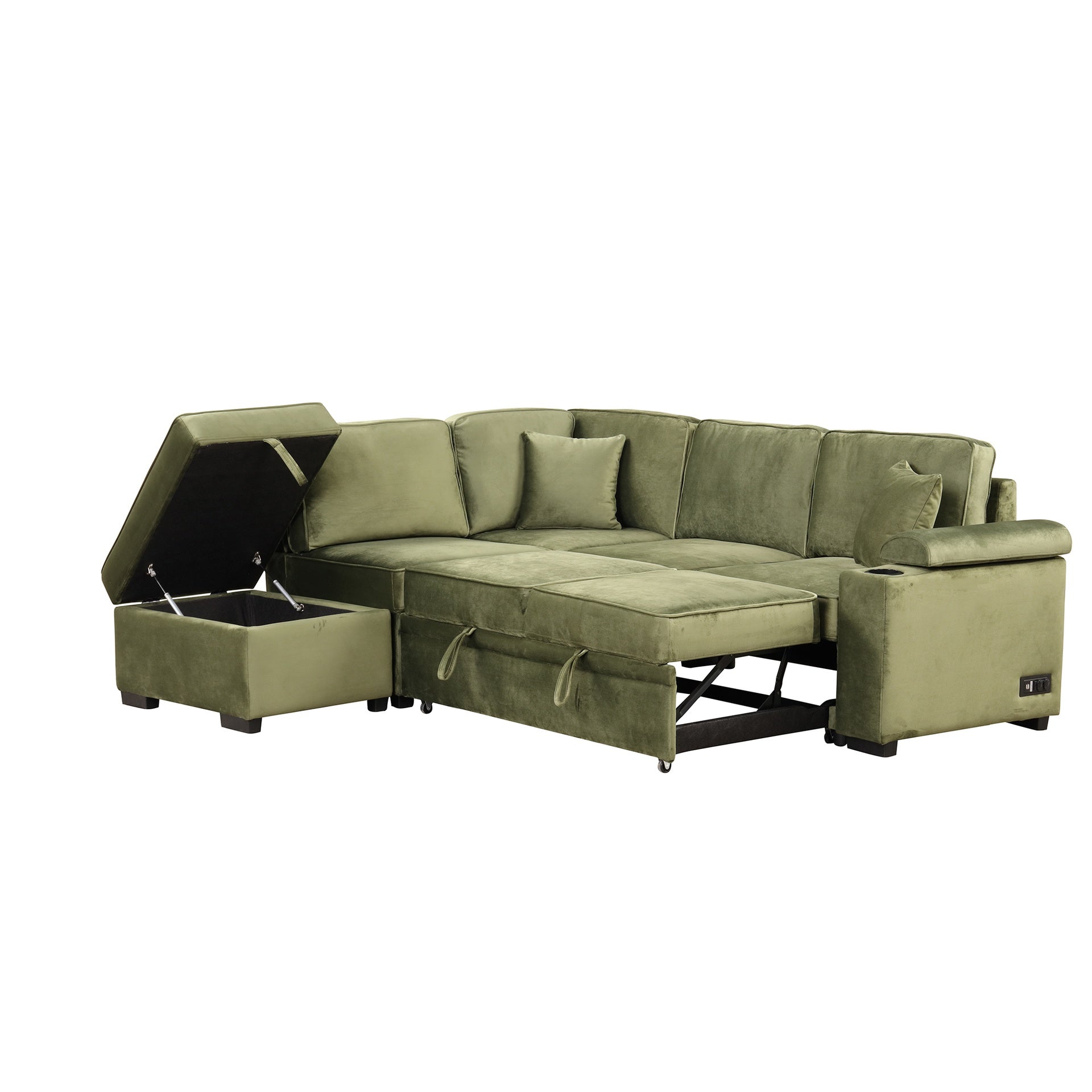 84.75" Sleeper Sofa Bed,2 in 1 Pull Out sofa bed L Shape Couch with Storage Ottoman for Living Room,Bedroom Couch and Small Apartment, Green