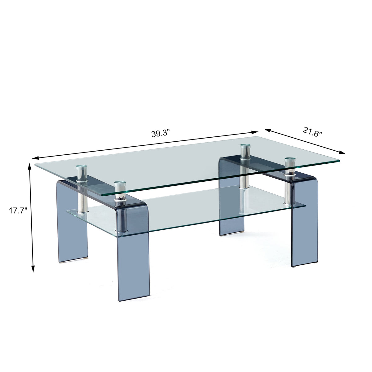 Tempered Glass Coffee Table, Modern Glass Coffee Table for Living Room, 2-Tier Storage Center Coffee Table with Smoke Legs