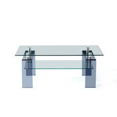 Tempered Glass Coffee Table, Modern Glass Coffee Table for Living Room, 2-Tier Storage Center Coffee Table with Smoke Legs