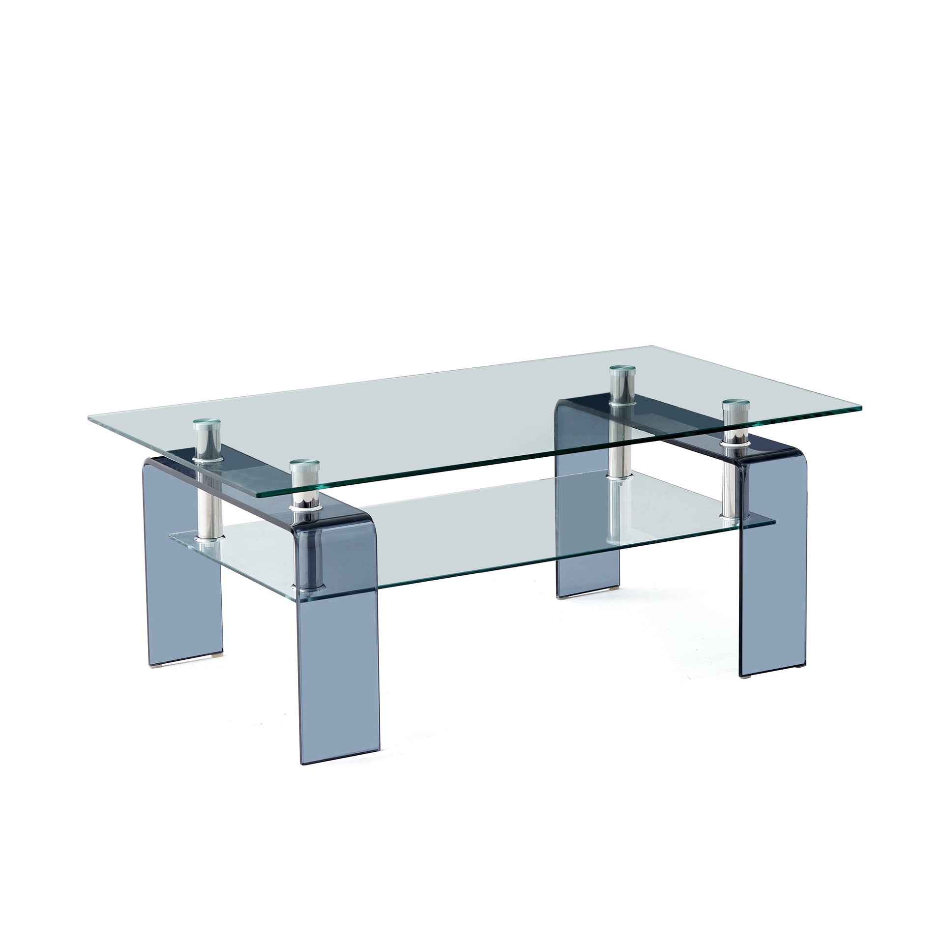 Tempered Glass Coffee Table, Modern Glass Coffee Table for Living Room, 2-Tier Storage Center Coffee Table with Smoke Legs
