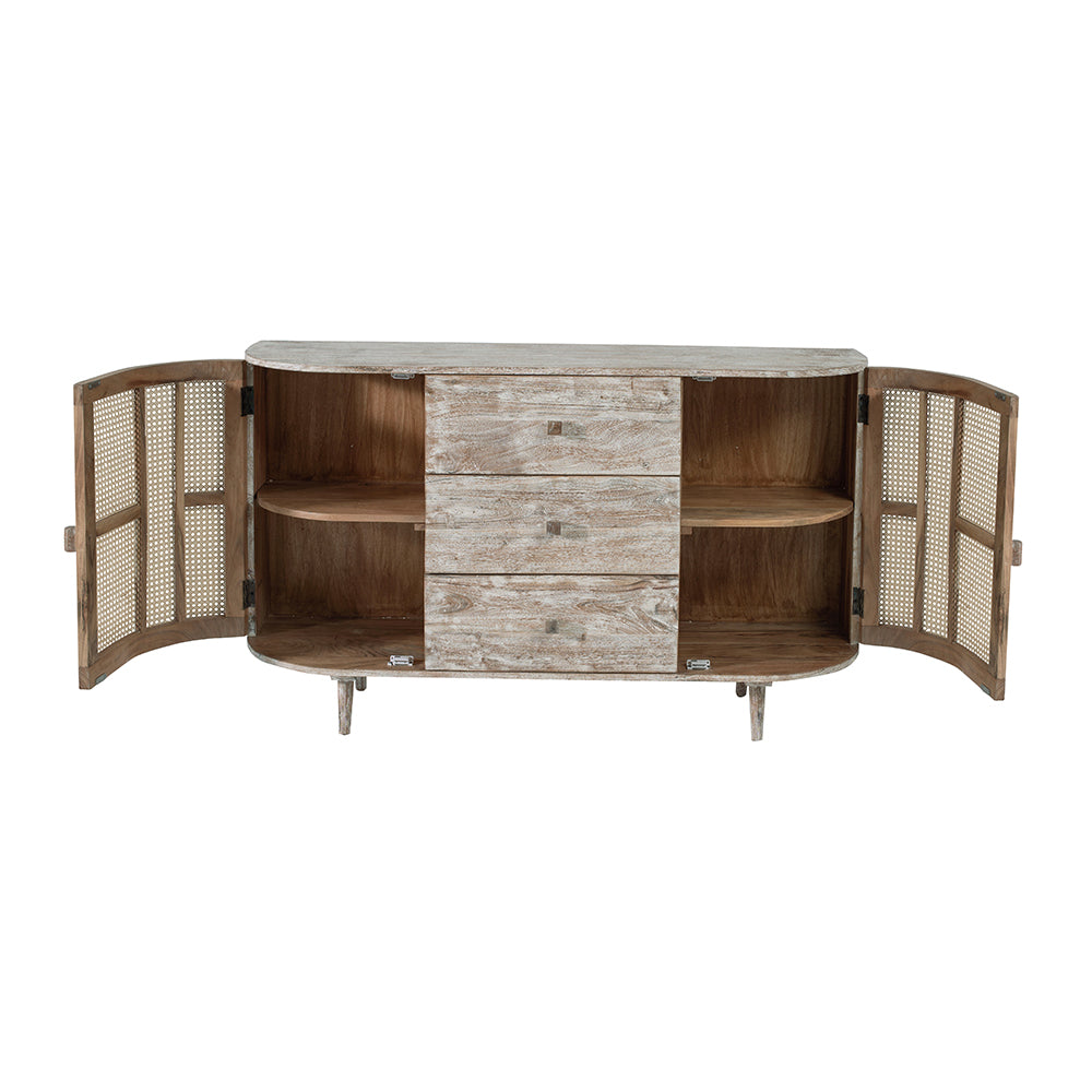 57x16x33" Tv Console With Cane Doors