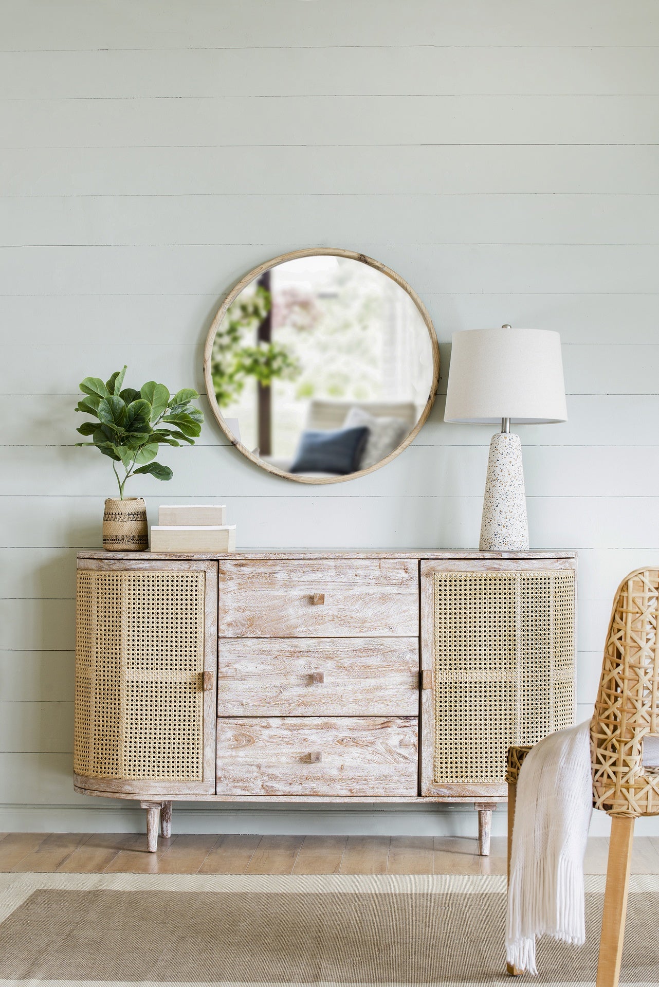 57x16x33" Tv Console With Cane Doors