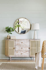 57x16x33" Tv Console With Cane Doors