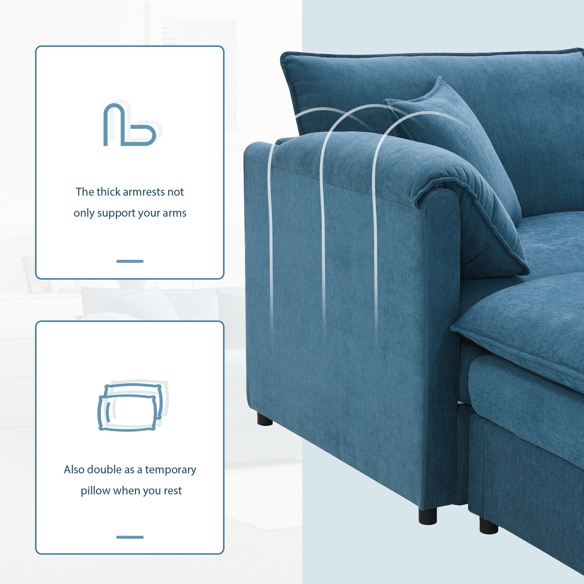 103" Chenille Modular Sectional Sofa with Deep and Wide Seat,L Shaped Cloud Couch Set with Double Cushions,4 Seat Sofa with Movable Ottoman,Oversized Indoor Furniture for Living Room&Apartment