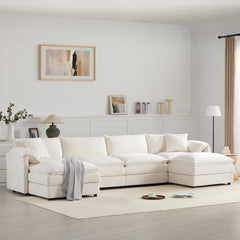136" Chenille Modular Sectional Sofa with Deep and Wide Seat,U Shaped Cloud Couch Set with Double Cushions,6 Seat Sofa with Movable Ottoman,Oversized Indoor Furniture for Living Room&Apartment