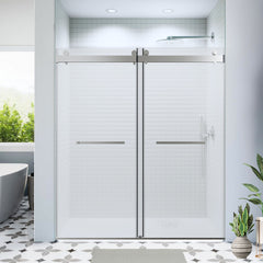 56-60*76 INCH Double Sliding Frameless Soft-Close Shower Door with Premium  (8mm)Thick Tampered Glass and Easy-Cleaning Coating In Brushed Nickel