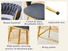 Four-piece rotating swivel chair, black cotton and linen soft seat surface, golden metal legs, rust-proof and wear-resistant, suitable for high tables in restaurants/bars