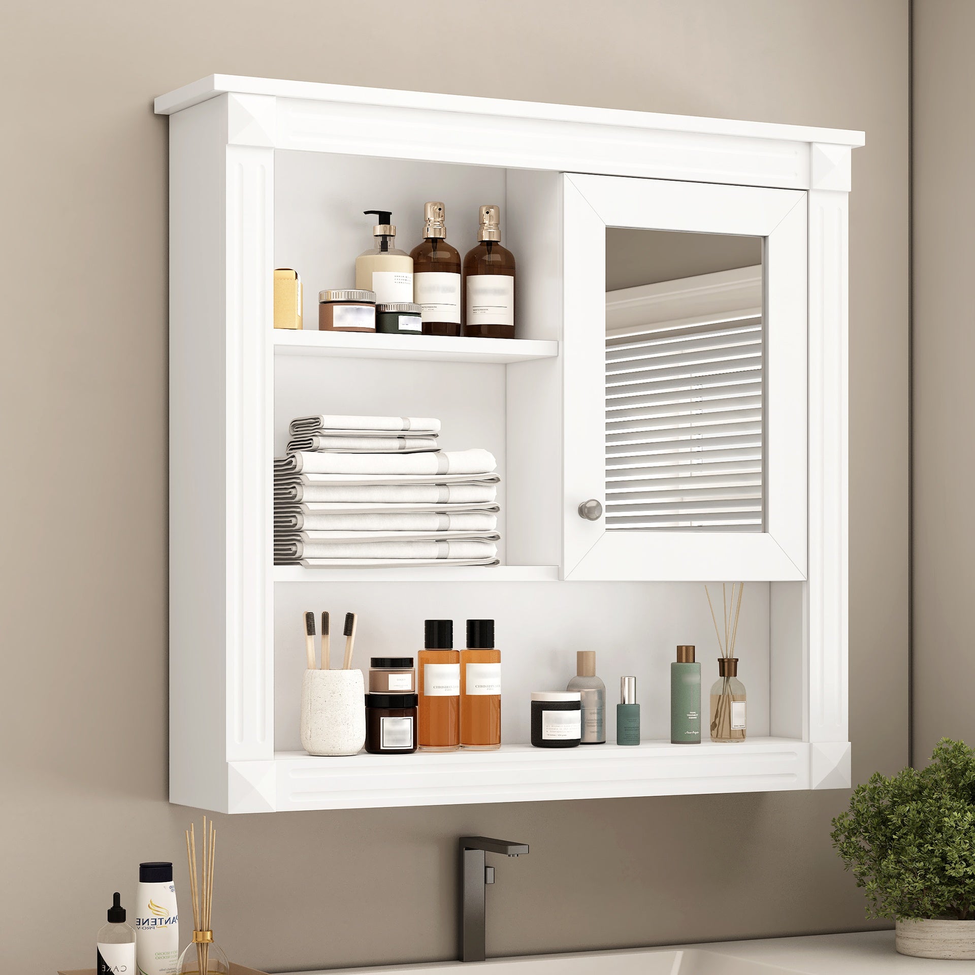 32'' Bathroom Wall Cabinet with Mirror, Wall Mounted Medicine Cabinet with 4 Shelves, Mirrored Door Over Toilet Storage Cabinet& Adjustable Shelves